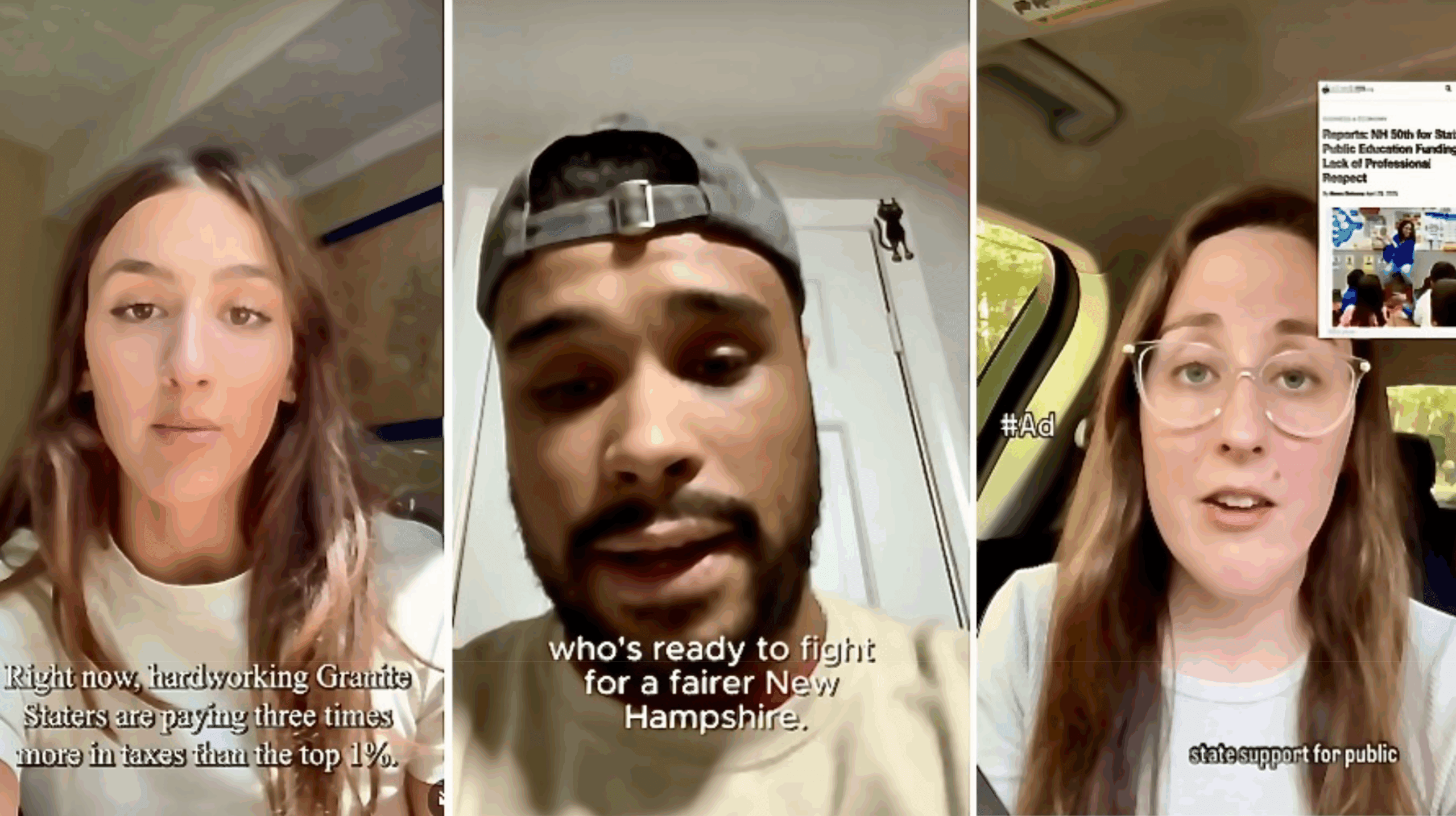 Screenshot: Our Economy, Our Future – Instagram reels from NH micro-influencers for fair taxes.