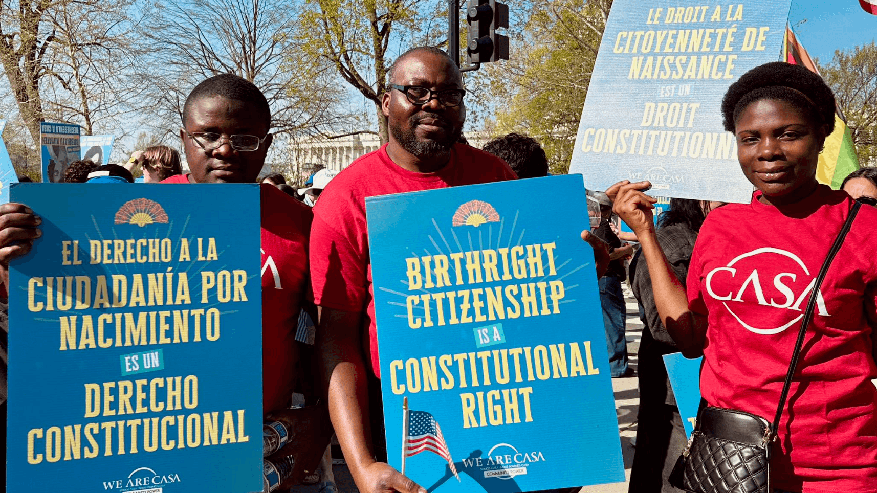 Photo: We are CASA showing support for birthright citizenship in front of the U.S. Supreme Court.